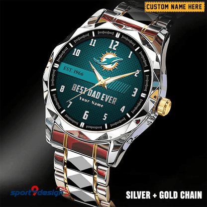 Miami Dolphins Best Dad Ever Luxury Diamond Men Watch Father's Day Gift