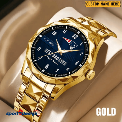 New England Patriots Best Dad Ever Luxury Diamond Men Watch Father's Day Gift
