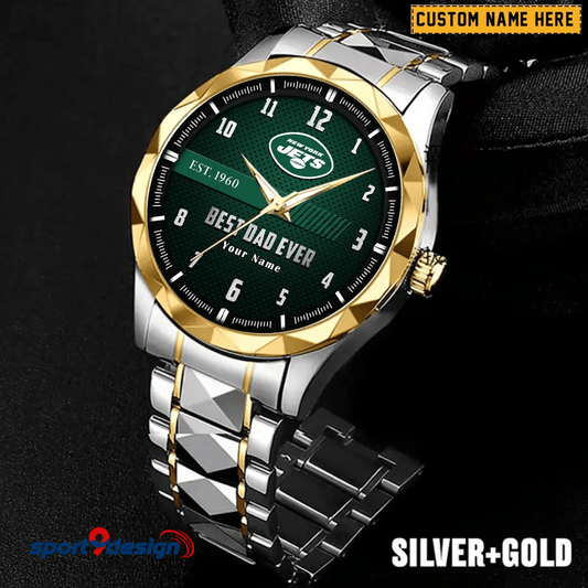New York Jets Best Dad Ever Luxury Diamond Men Watch Father's Day Gift