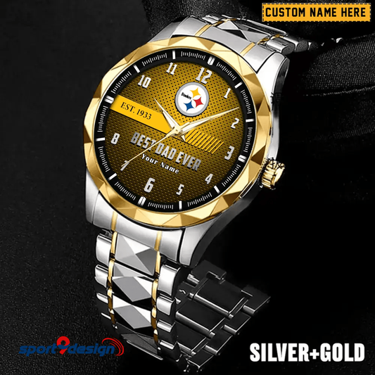 Pittsburgh Steelers Best Dad Ever Luxury Diamond Men Watch Father's Day Gift