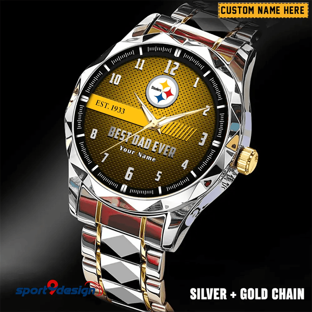 Pittsburgh Steelers Best Dad Ever Luxury Diamond Men Watch Father's Day Gift