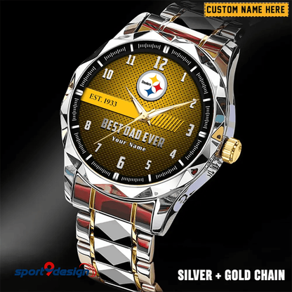 Pittsburgh Steelers Best Dad Ever Luxury Diamond Men Watch Father's Day Gift