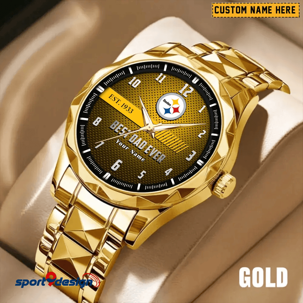 Pittsburgh Steelers Best Dad Ever Luxury Diamond Men Watch Father's Day Gift