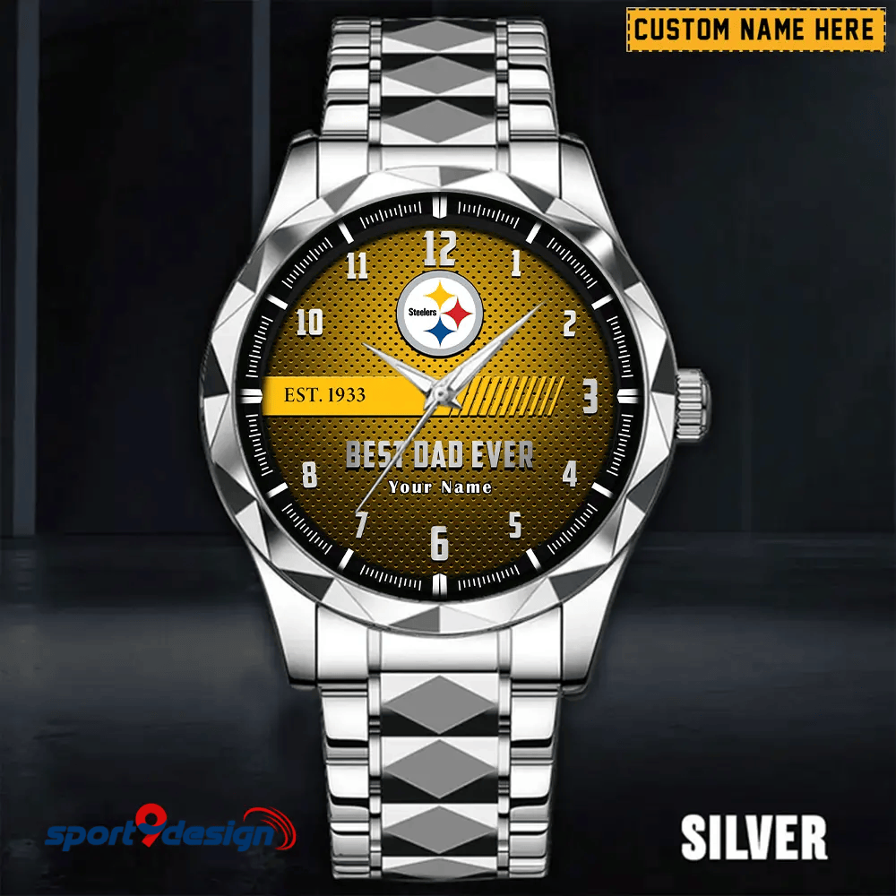 Pittsburgh Steelers Best Dad Ever Luxury Diamond Men Watch Father's Day Gift