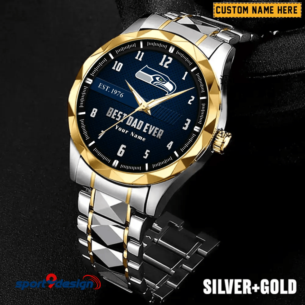 Seattle Seahawks Best Dad Ever Luxury Diamond Men Watch Father's Day Gift