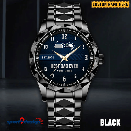 Seattle Seahawks Best Dad Ever Luxury Diamond Men Watch Father's Day Gift