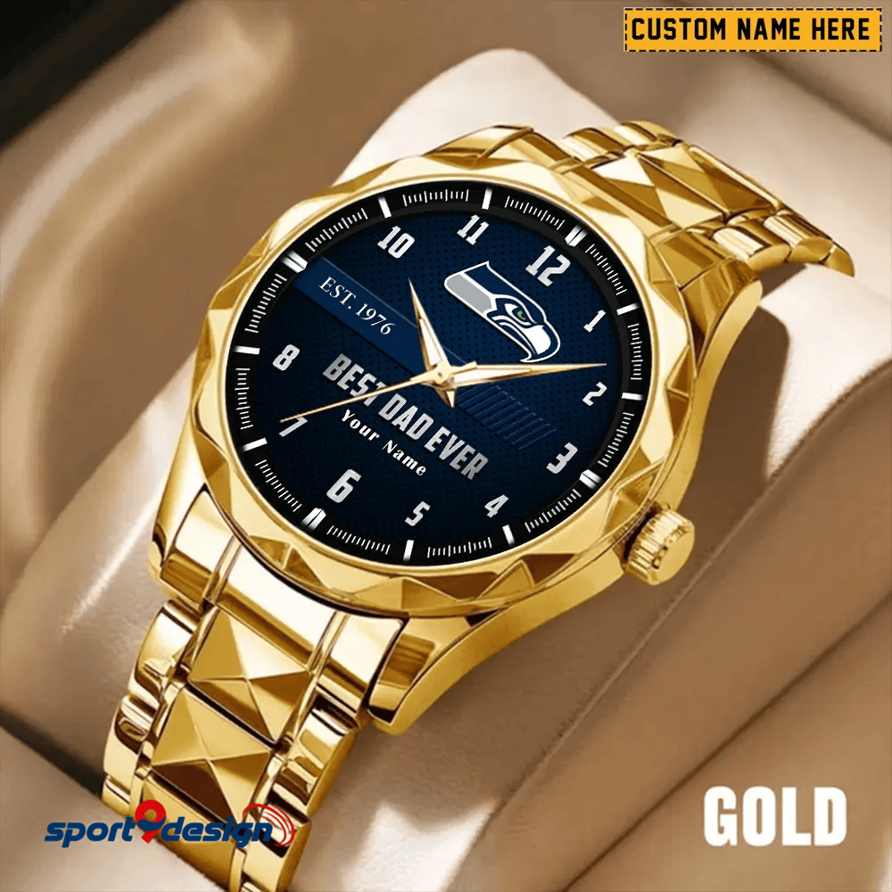 Seattle Seahawks Best Dad Ever Luxury Diamond Men Watch Father's Day Gift