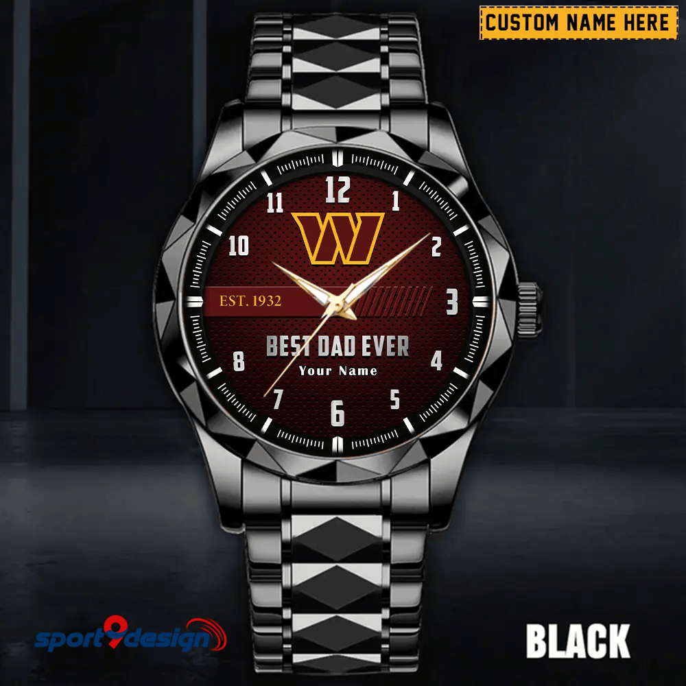 Washington Commanders Best Dad Ever Luxury Diamond Men Watch Father's Day Gift
