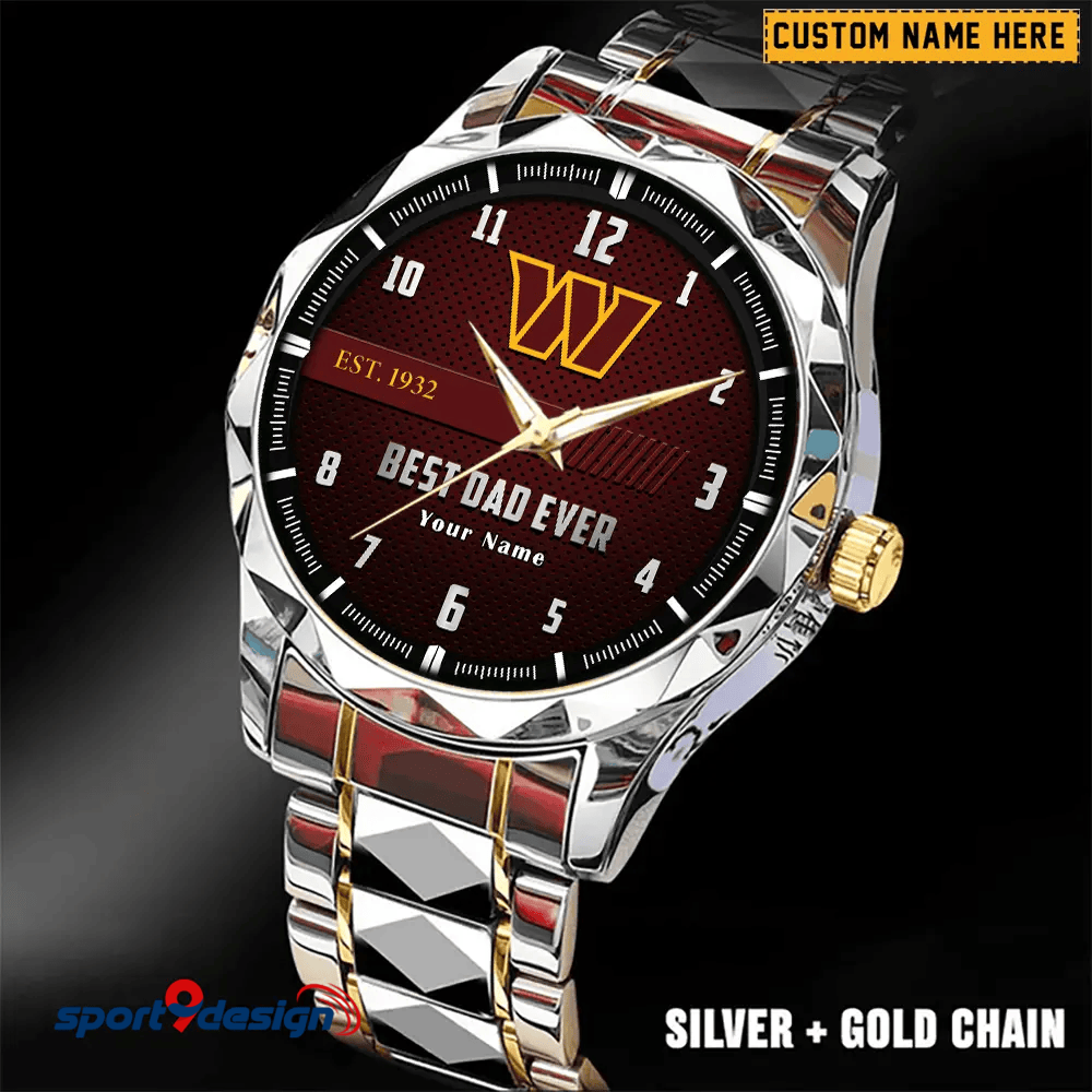 Washington Commanders Best Dad Ever Luxury Diamond Men Watch Father's Day Gift