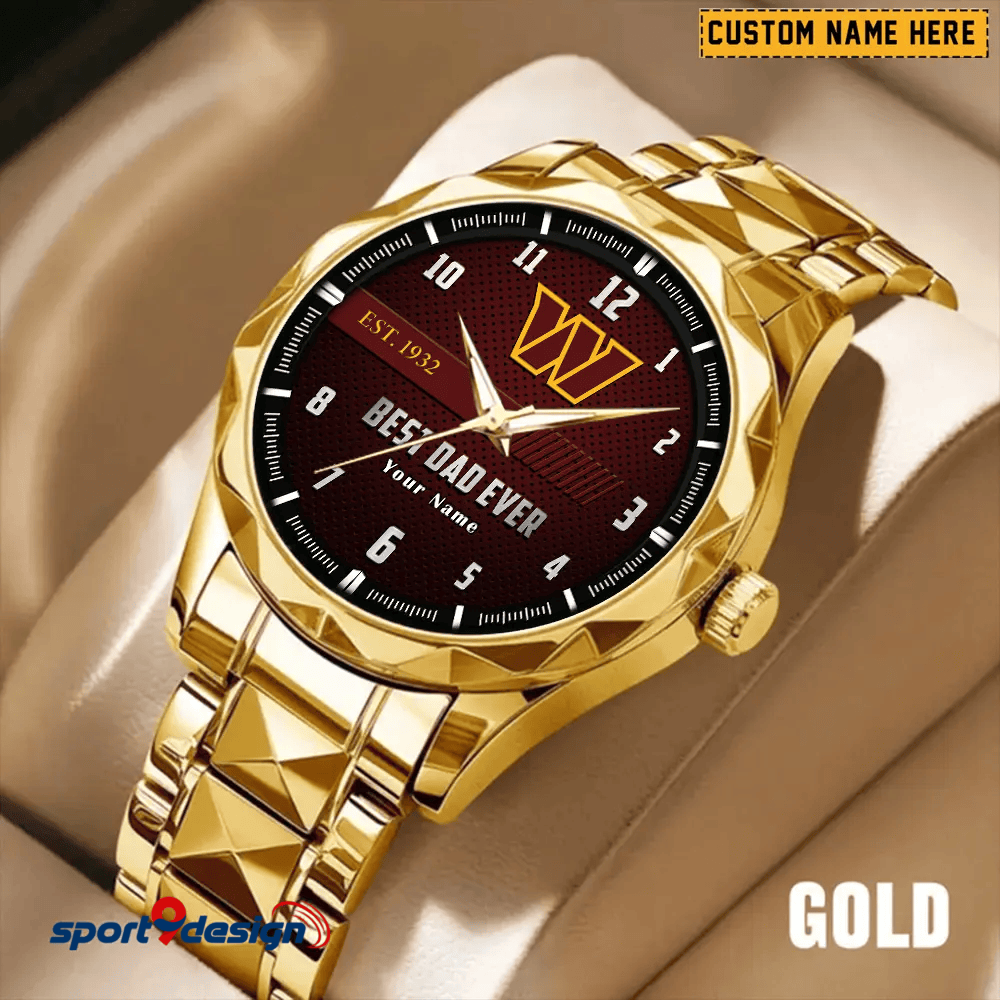 Washington Commanders Best Dad Ever Luxury Diamond Men Watch Father's Day Gift