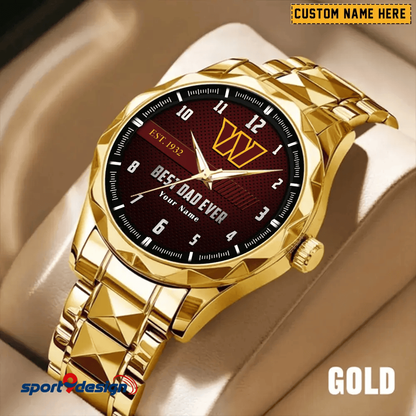 Washington Commanders Best Dad Ever Luxury Diamond Men Watch Father's Day Gift