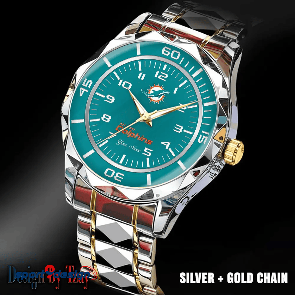 Miami Dolphins Best Dad Ever Luxury Diamond Men Watch Father's Day Gift
