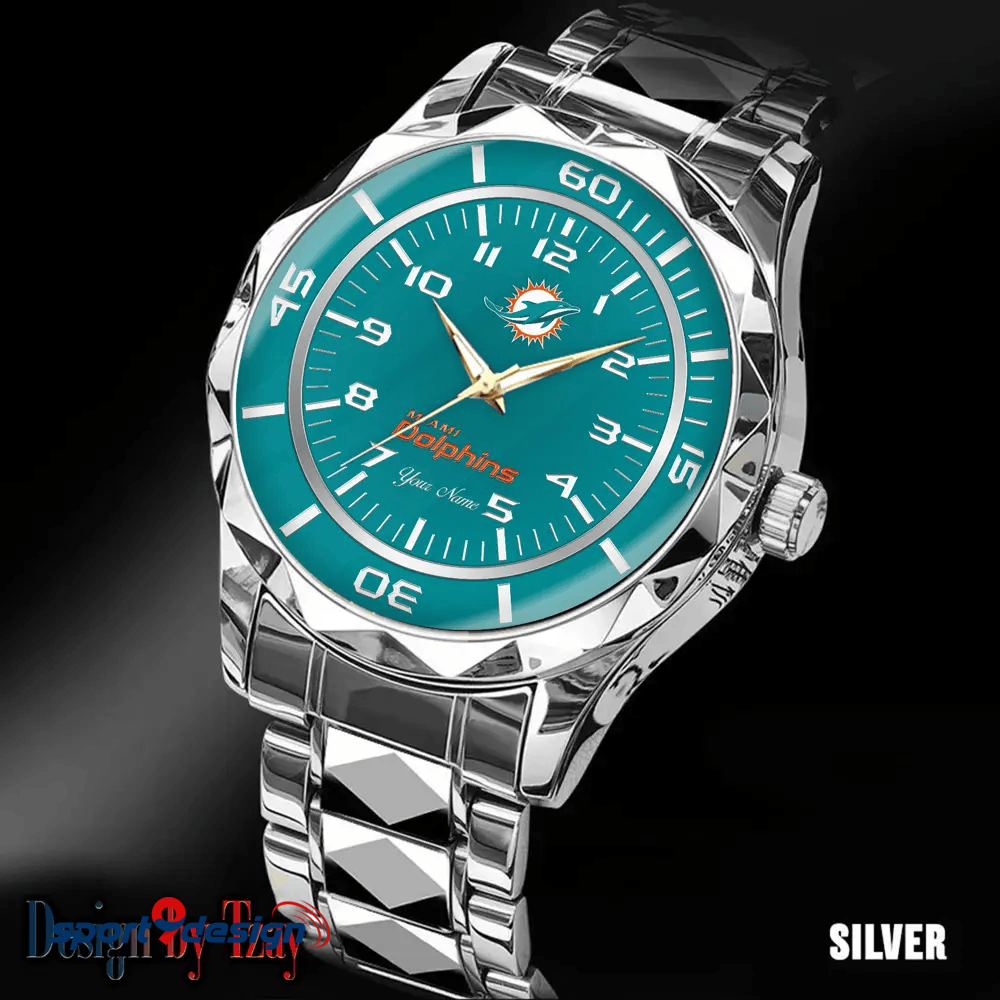 Miami Dolphins Best Dad Ever Luxury Diamond Men Watch Father's Day Gift