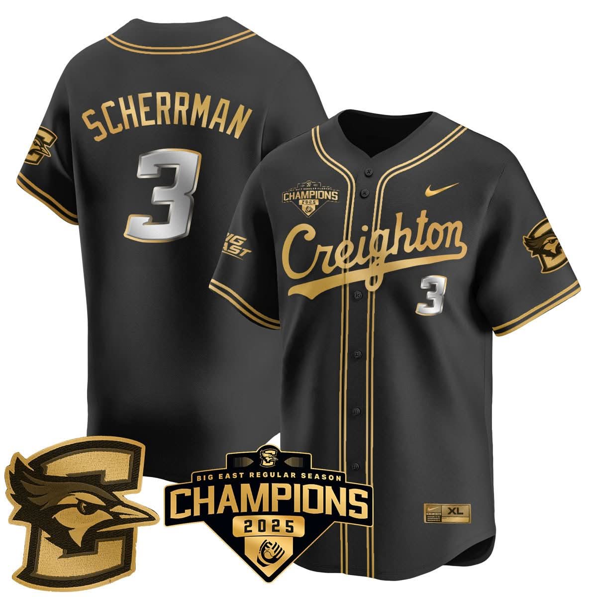 Men's Creighton Baseball 2025 Big East Baseball Tournament Champions Jersey N1 - All Stitched
