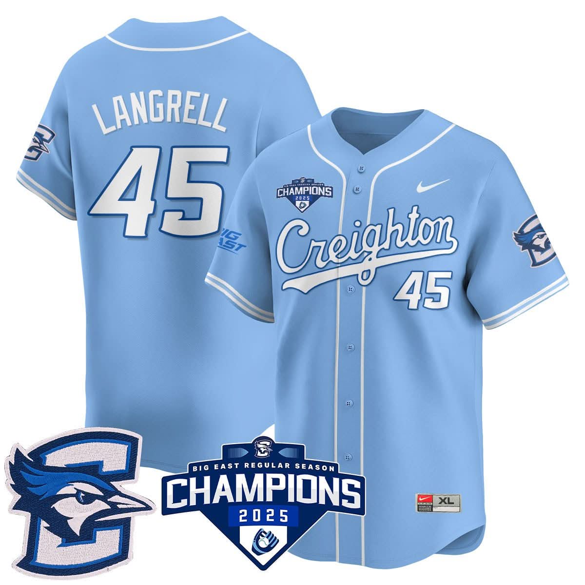 Men's Creighton Baseball 2025 Big East Baseball Tournament Champions Jersey N1 - All Stitched