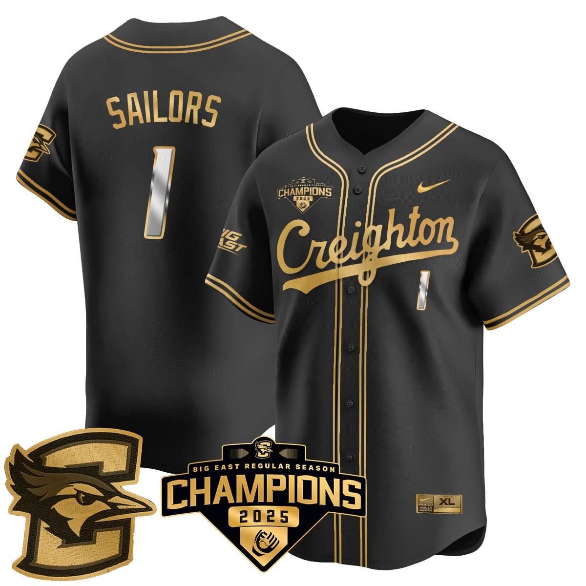 Men's Creighton Baseball 2025 Big East Baseball Tournament Champions Jersey N1 - All Stitched