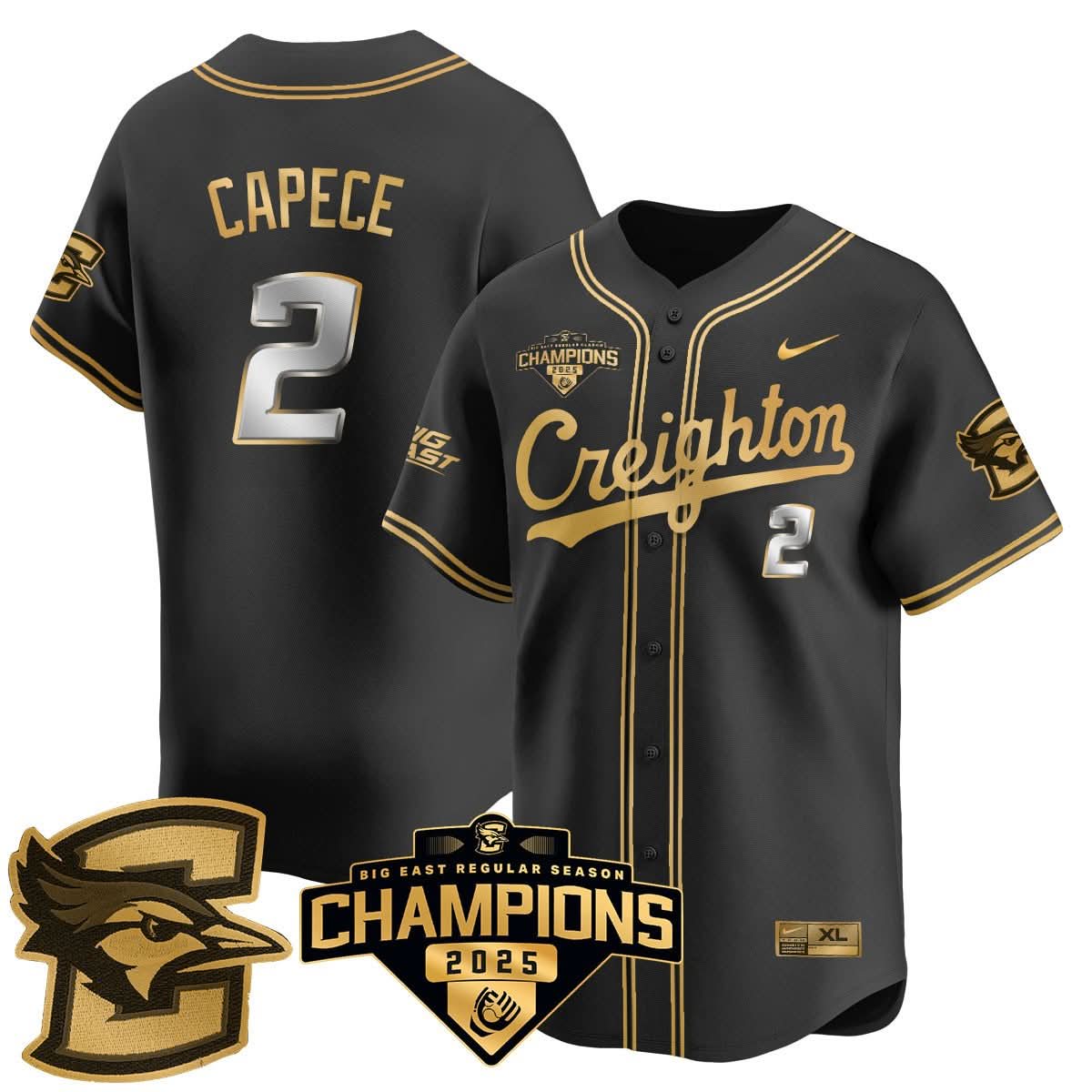 Men's Creighton Baseball 2025 Big East Baseball Tournament Champions Jersey N1 - All Stitched
