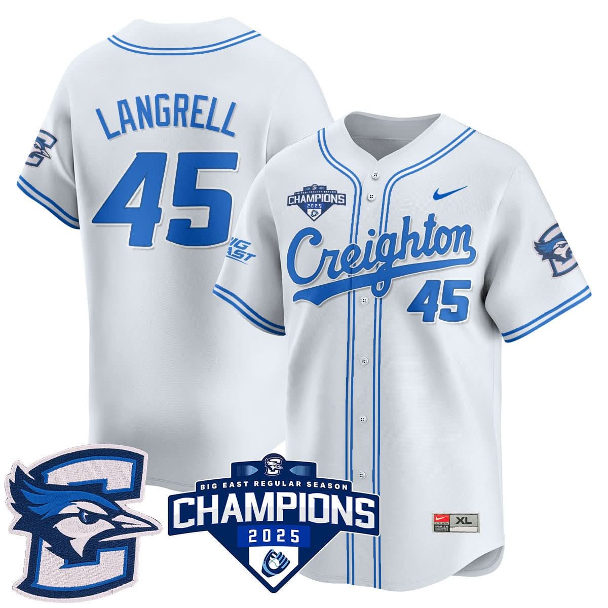 Men's Creighton Baseball 2025 Big East Baseball Tournament Champions Jersey N1 - All Stitched