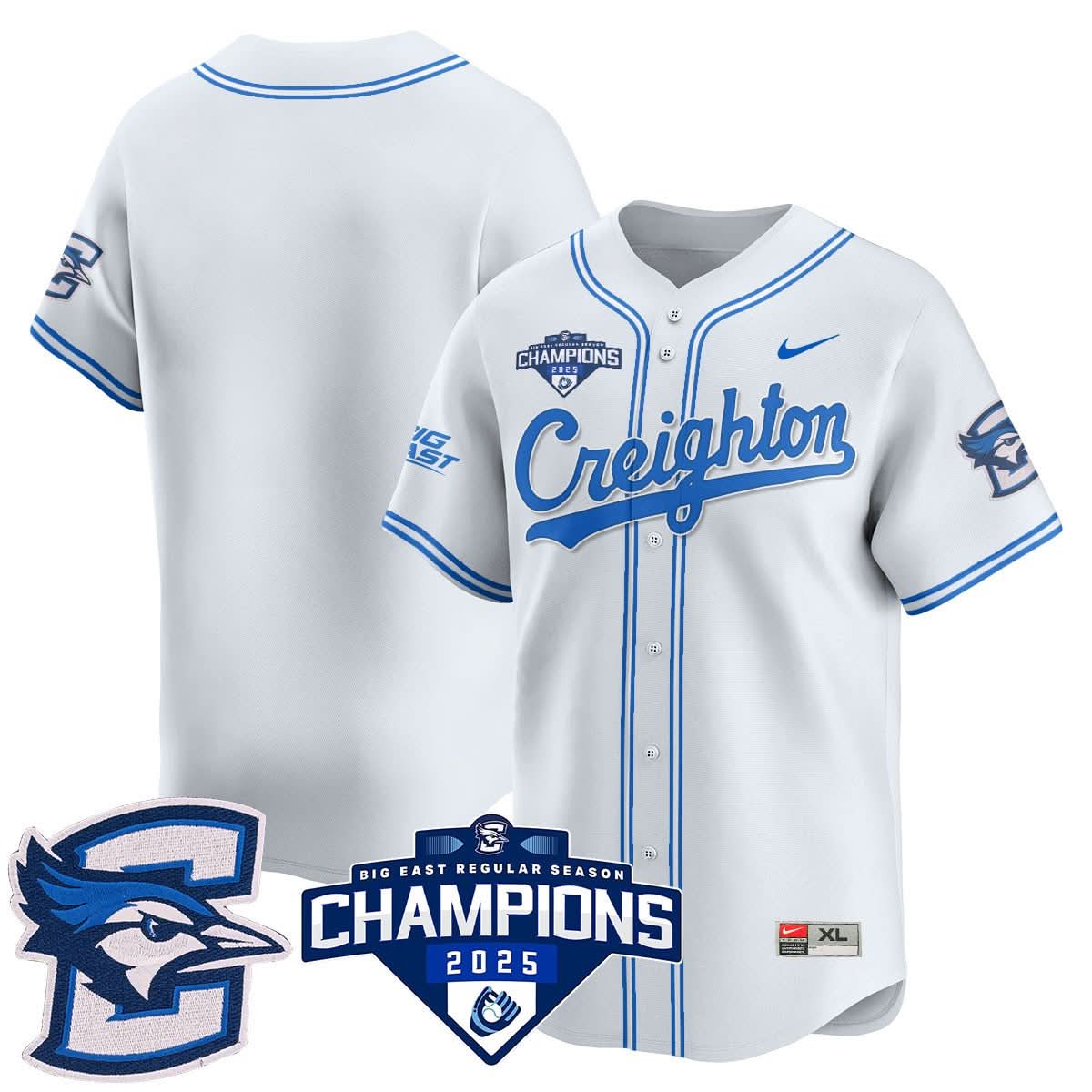 Men's Creighton Baseball 2025 Big East Baseball Tournament Champions Jersey N1 - All Stitched