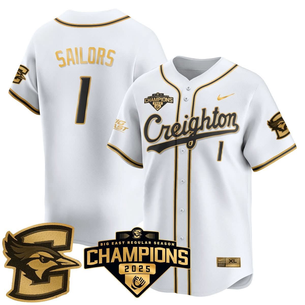 Men's Creighton Baseball 2025 Big East Baseball Tournament Champions Jersey N1 - All Stitched