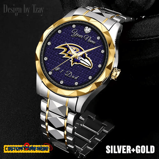 Baltimore Ravens #1 Dad Luxury Diamond Men Watch Father's Day Gift