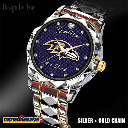 Baltimore Ravens #1 Dad Luxury Diamond Men Watch Father's Day Gift