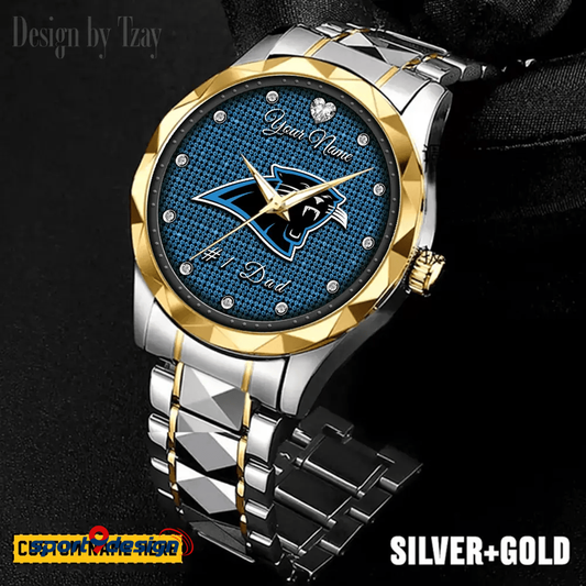 Carolina Panthers #1 Dad Luxury Diamond Men Watch Father's Day Gift