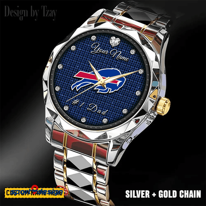 Buffalo Bills #1 Dad Luxury Diamond Men Watch Father's Day Gift