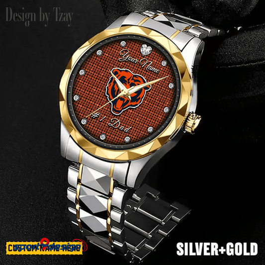 Chicago Bears #1 Dad Luxury Diamond Men Watch Father's Day Gift