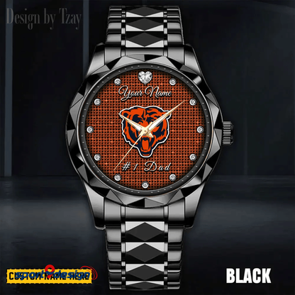 Chicago Bears #1 Dad Luxury Diamond Men Watch Father's Day Gift