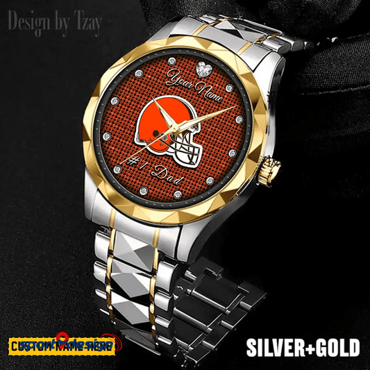 Cleveland Browns #1 Dad Luxury Diamond Men Watch Father's Day Gift