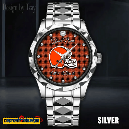 Cleveland Browns #1 Dad Luxury Diamond Men Watch Father's Day Gift