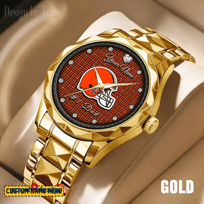 Cleveland Browns #1 Dad Luxury Diamond Men Watch Father's Day Gift