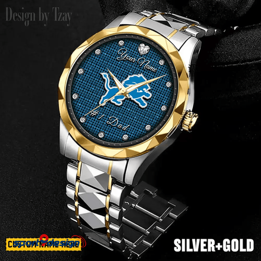 Detroit Lions #1 Dad Luxury Diamond Men Watch Father's Day Gift