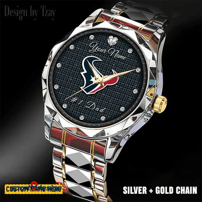 Houston Texans #1 Dad Luxury Diamond Men Watch Father's Day Gift