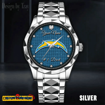 Los Angeles Chargers #1 Dad Luxury Diamond Men Watch Father's Day Gift