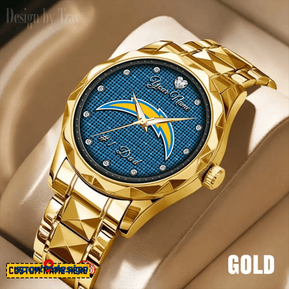 Los Angeles Chargers #1 Dad Luxury Diamond Men Watch Father's Day Gift