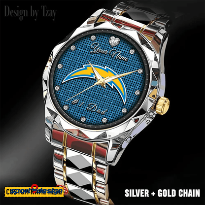 Los Angeles Chargers #1 Dad Luxury Diamond Men Watch Father's Day Gift