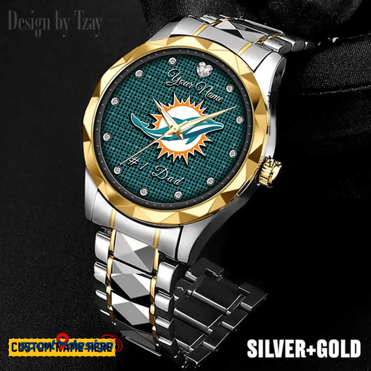 Miami Dolphins #1 Dad Luxury Diamond Men Watch Father's Day Gift
