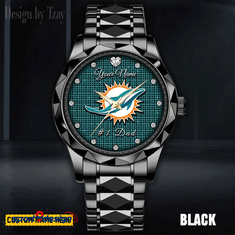 Miami Dolphins #1 Dad Luxury Diamond Men Watch Father's Day Gift