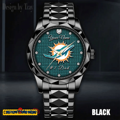 Miami Dolphins #1 Dad Luxury Diamond Men Watch Father's Day Gift