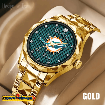 Miami Dolphins #1 Dad Luxury Diamond Men Watch Father's Day Gift