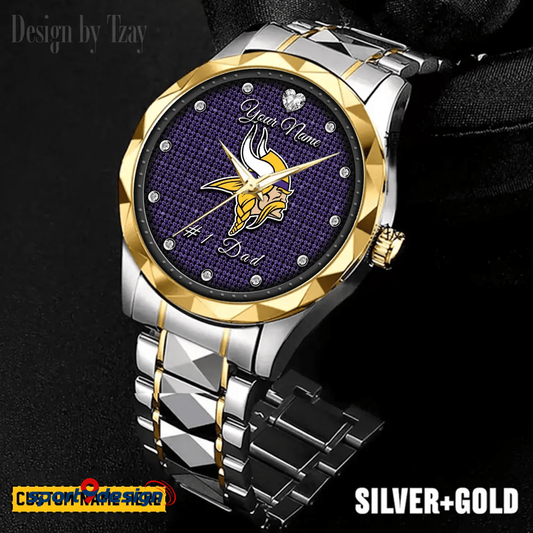 Minnesota Vikings #1 Dad Luxury Diamond Men Watch Father's Day Gift