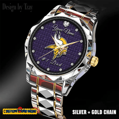 Minnesota Vikings #1 Dad Luxury Diamond Men Watch Father's Day Gift