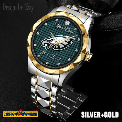 Philadelphia Eagles #1 Dad Luxury Diamond Men Watch Father's Day Gift