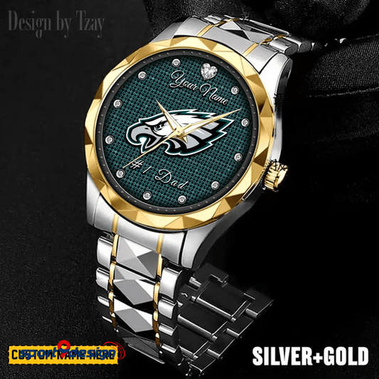 Philadelphia Eagles #1 Dad Luxury Diamond Men Watch Father's Day Gift