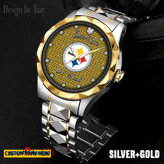 Pittsburgh Steelers #1 Dad Luxury Diamond Men Watch Father's Day Gift