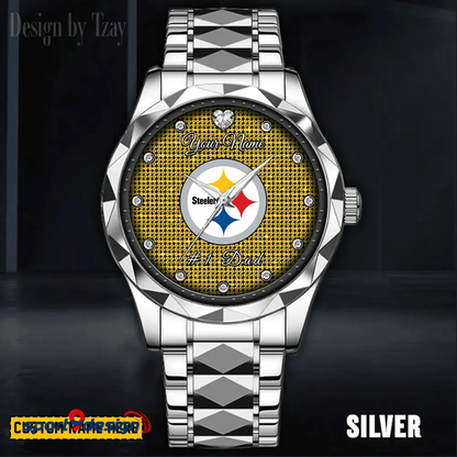 Pittsburgh Steelers #1 Dad Luxury Diamond Men Watch Father's Day Gift