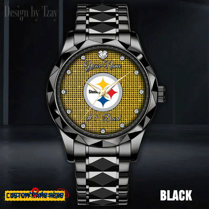 Pittsburgh Steelers #1 Dad Luxury Diamond Men Watch Father's Day Gift
