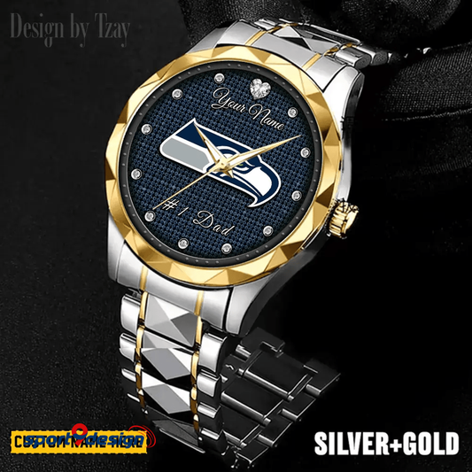 Seattle Seahawks #1 Dad Luxury Diamond Men Watch Father's Day Gift